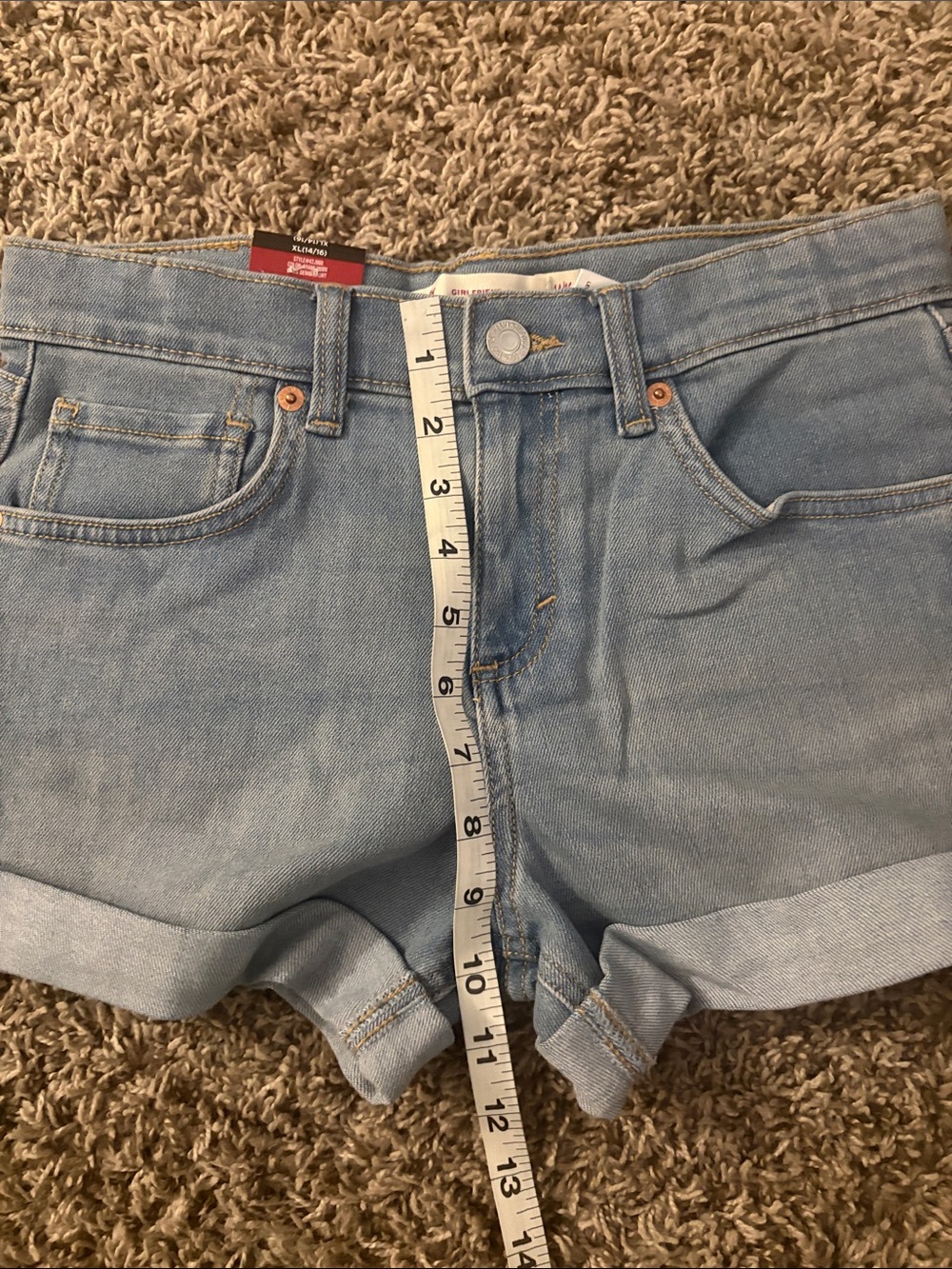 Levi's Light Blue Denim Rolled-Hem Kids Shorts - Picture 10 of 12